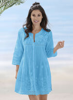 Bestickte Tunika aus reiner Baumwolle TÜRKIS